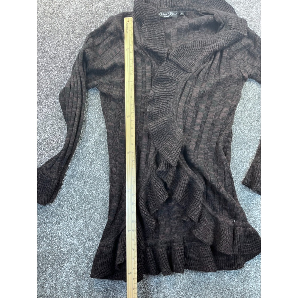 Brittany Black Sweater Womens 2X Plus Cardigan Open Front Ruffled Brown - Picture 9 of 10